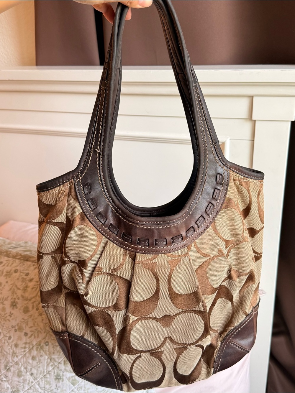 Vintage Coach Ergo Signature Tote in brown and tan